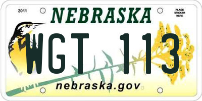 NE license plate WGT113