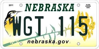 NE license plate WGT115