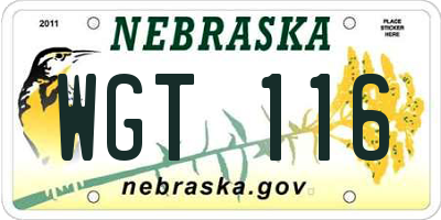 NE license plate WGT116