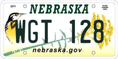 NE license plate WGT128