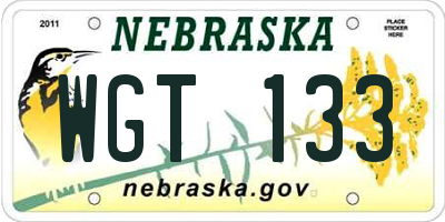 NE license plate WGT133