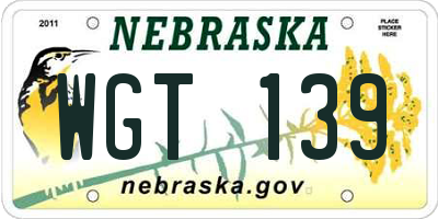NE license plate WGT139