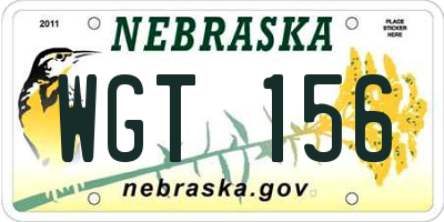 NE license plate WGT156