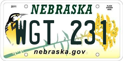 NE license plate WGT231