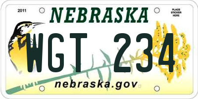 NE license plate WGT234