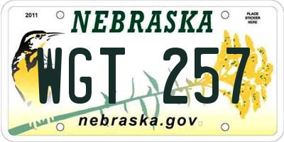 NE license plate WGT257