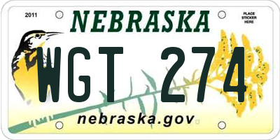 NE license plate WGT274