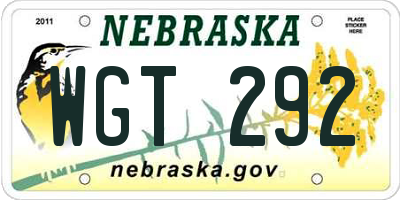 NE license plate WGT292