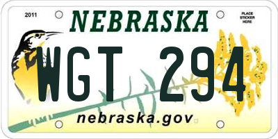 NE license plate WGT294