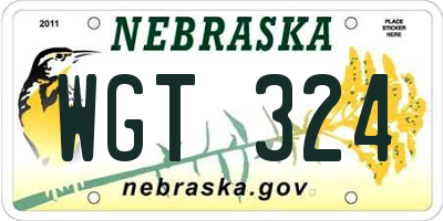 NE license plate WGT324
