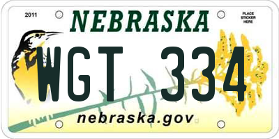 NE license plate WGT334