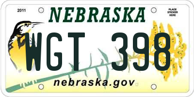 NE license plate WGT398