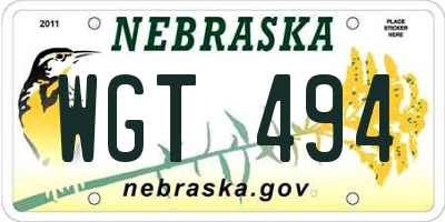 NE license plate WGT494