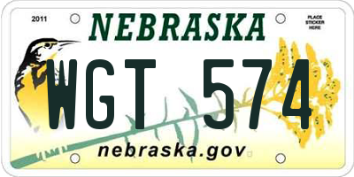 NE license plate WGT574