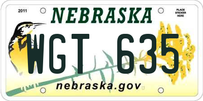 NE license plate WGT635