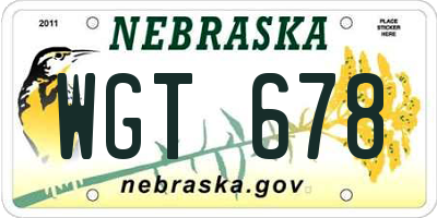 NE license plate WGT678