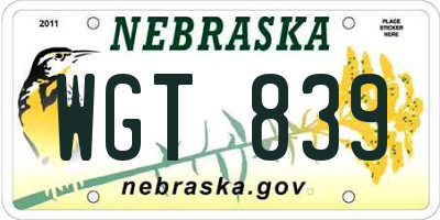 NE license plate WGT839