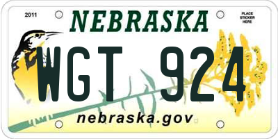 NE license plate WGT924