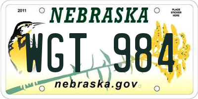NE license plate WGT984