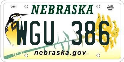 NE license plate WGU386