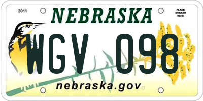 NE license plate WGV098