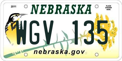 NE license plate WGV135