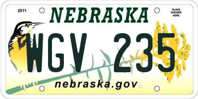 NE license plate WGV235