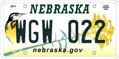 NE license plate WGW022