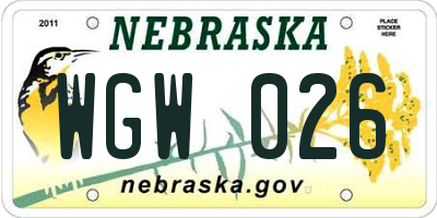 NE license plate WGW026