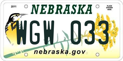 NE license plate WGW033