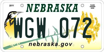 NE license plate WGW072