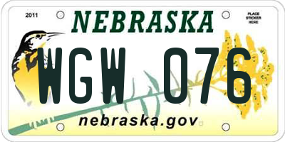 NE license plate WGW076