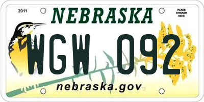 NE license plate WGW092