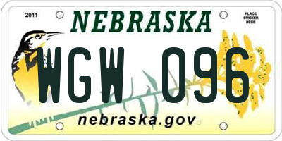 NE license plate WGW096
