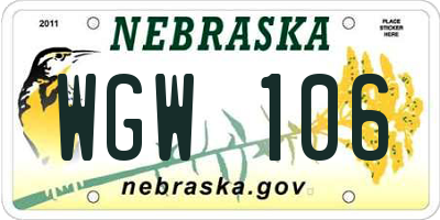NE license plate WGW106
