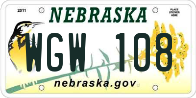 NE license plate WGW108