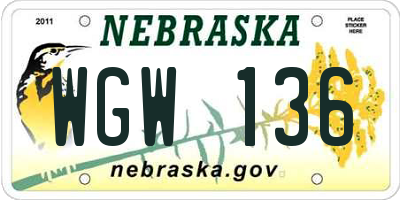 NE license plate WGW136