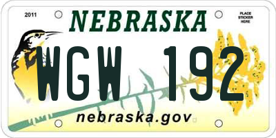 NE license plate WGW192