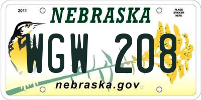 NE license plate WGW208