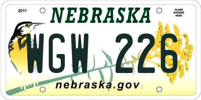 NE license plate WGW226