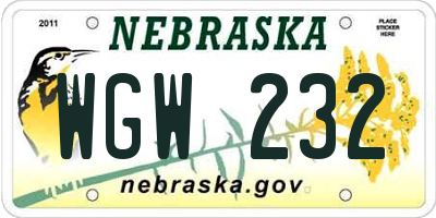 NE license plate WGW232