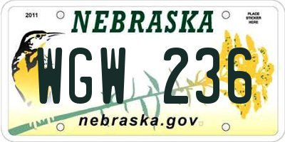 NE license plate WGW236