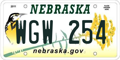 NE license plate WGW254