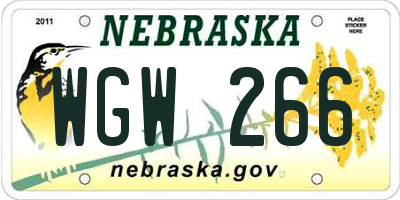 NE license plate WGW266