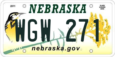 NE license plate WGW271