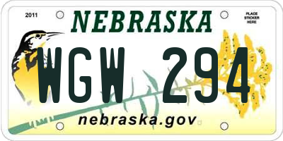 NE license plate WGW294