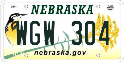 NE license plate WGW304