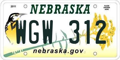 NE license plate WGW312