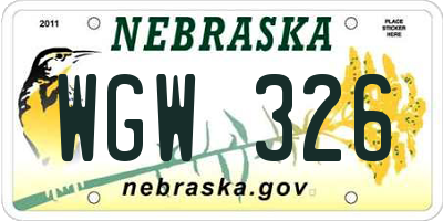 NE license plate WGW326
