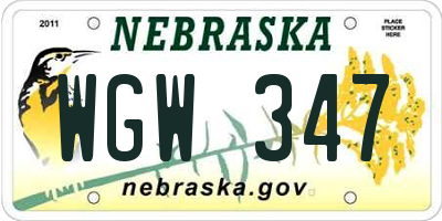NE license plate WGW347